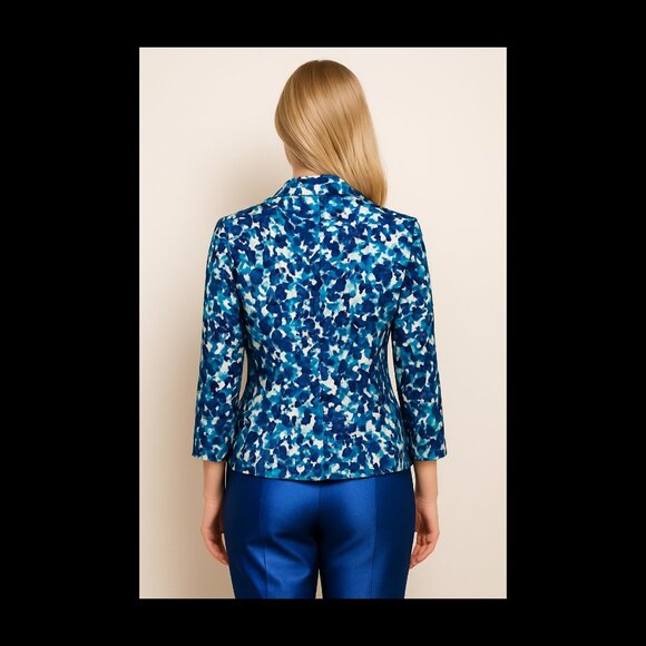 Vintage 1990s Le Suit Blazer – Blue Abstract Floral Print – Size 14 - Picture 6 of 6